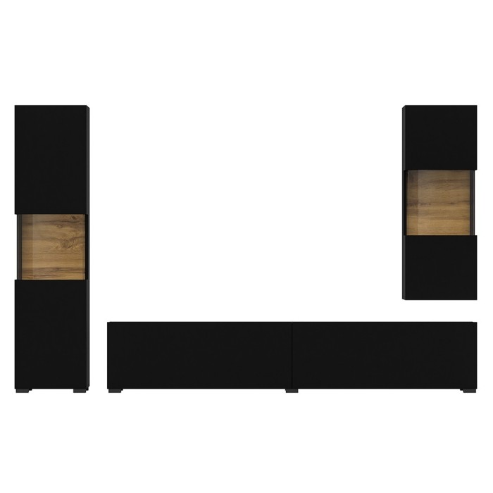 Ensemble de 3 meubles de salon collection EVA. Couleur noir et chêne.