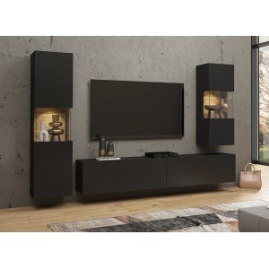 Ensemble de 3 meubles de salon collection EVA. Couleur noir et chêne.