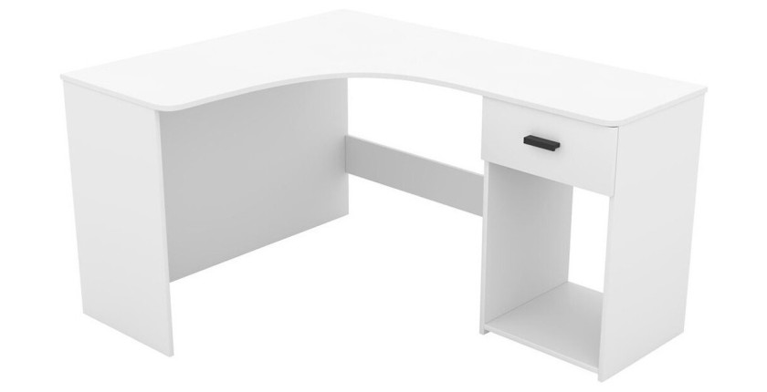 Bureau d'angle design avec nombreux rangements collection LOUANE coloris blanc.