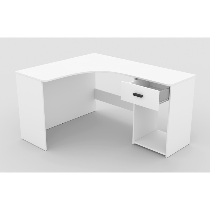 Bureau d'angle design avec nombreux rangements collection LOUANE coloris blanc.