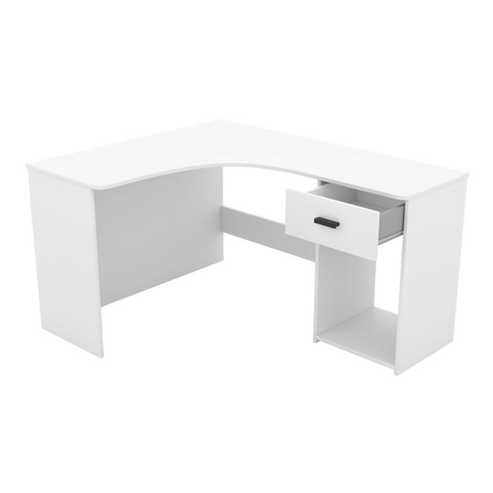 Bureau d'angle design avec nombreux rangements collection LOUANE coloris blanc.