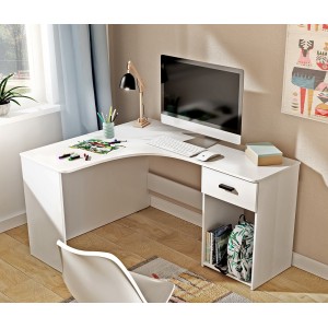 Bureau d'angle design avec nombreux rangements collection LOUANE coloris blanc.