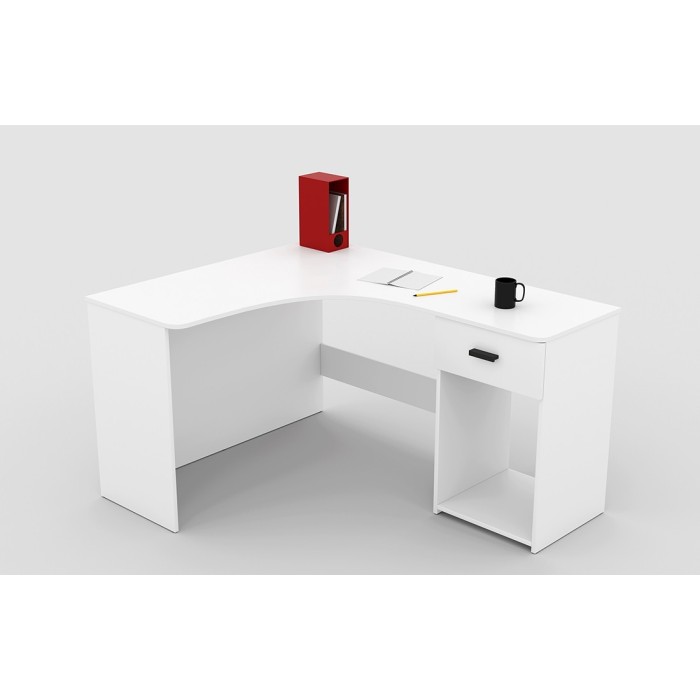 Bureau d'angle design avec nombreux rangements collection LOUANE coloris blanc.