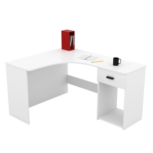 Bureau d'angle design avec nombreux rangements collection LOUANE coloris blanc.
