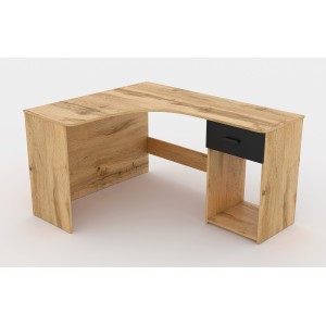 Bureau d'angle design avec nombreux rangements collection LOUANE coloris chêne et noir.