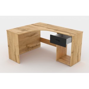 Bureau d'angle design avec nombreux rangements collection LOUANE coloris chêne et noir.