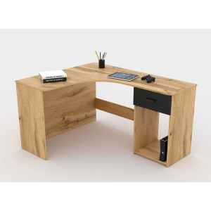 Bureau d'angle design avec nombreux rangements collection LOUANE coloris chêne et noir.