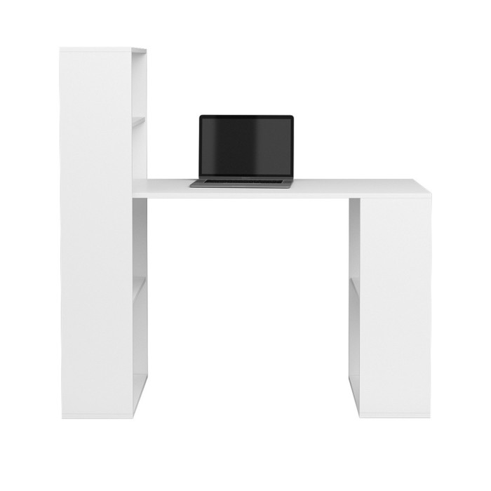 Bureau design avec colonne étagère collection FLOW coloris blanc.