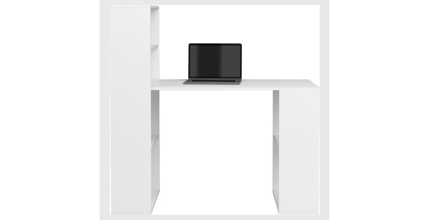 Bureau design avec colonne étagère collection FLOW coloris blanc.