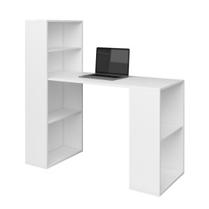 Bureau design avec colonne étagère collection FLOW coloris blanc.