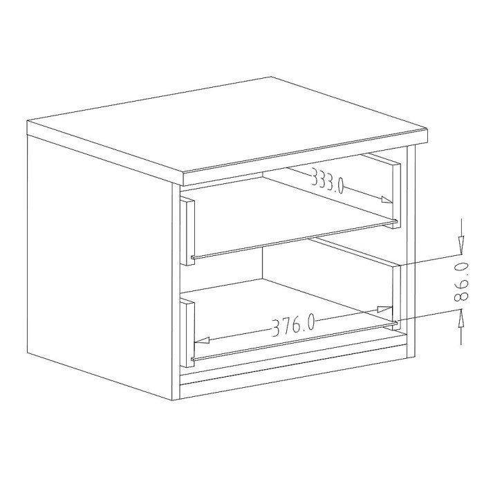 Table de chevet deux tiroirs, collection FOX. Coloris chêne foncé et noir.