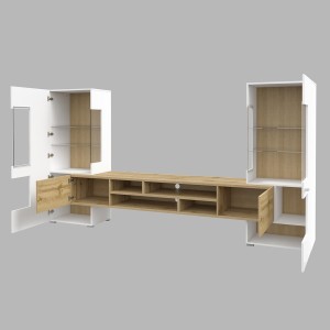 Ensemble de 3 meubles de salon collection KOBEE. Couleur blanc et chêne.