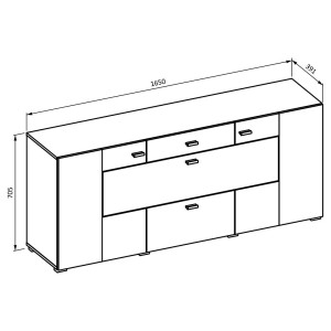 Buffet 165cm collection KOBEE 3 portes et 2 tiroirs. Couleur blanc et chêne.