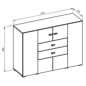 Buffet petit modèle 120cm collection KOBEE 2 portes et 2 tiroirs. Couleur chêne foncé et noir.