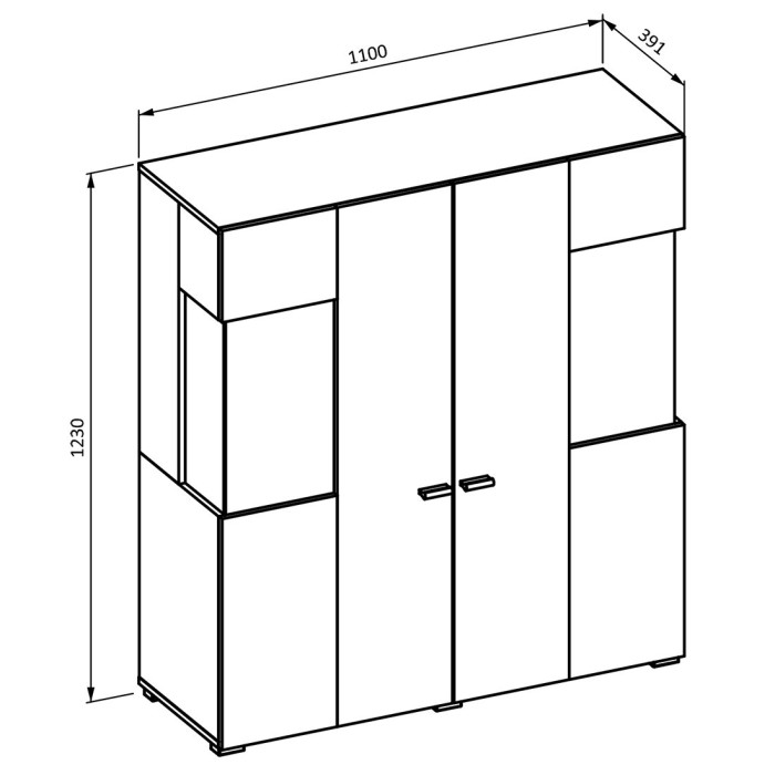 Buffet haut collection KOBEE 2 portes vitrées avec LED intégrée. Couleur chêne foncé et noir.