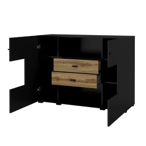 Buffet petit modèle 120cm collection KOBEE 2 portes et 2 tiroirs. Couleur noiret chêne.