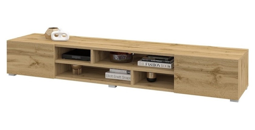 Meuble TV 210cm couleur chêne collection KOBEE. Meuble à poser ou à suspendre.