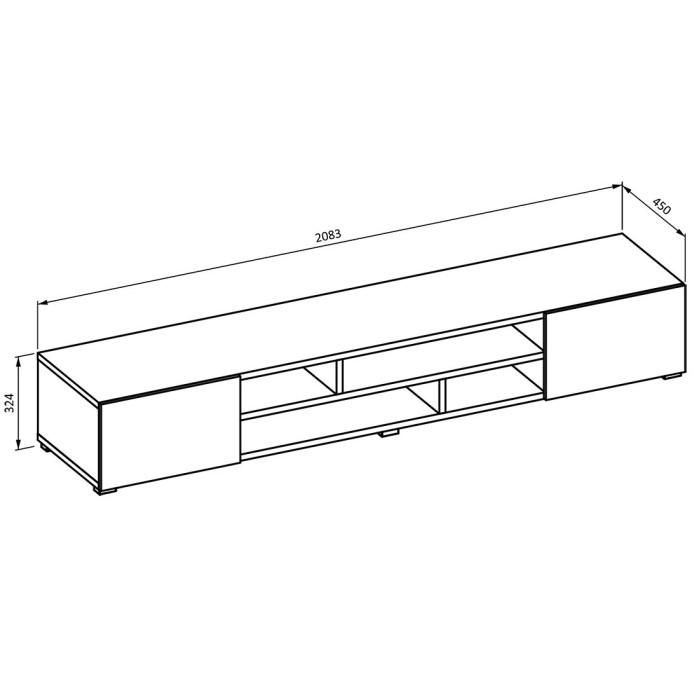 Meuble TV 210cm couleur chêne collection KOBEE. Meuble à poser ou à suspendre.