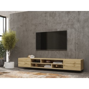 Meuble TV 210cm couleur chêne collection KOBEE. Meuble à poser ou à suspendre.