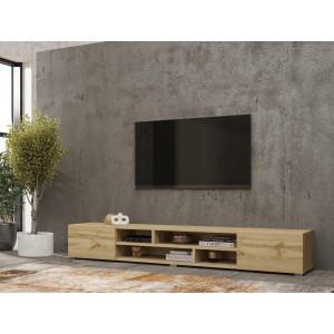Meuble TV 210cm couleur chêne collection KOBEE. Meuble à poser ou à suspendre.
