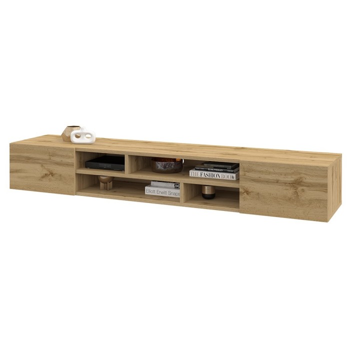 Meuble TV 210cm couleur chêne collection KOBEE. Meuble à poser ou à suspendre.