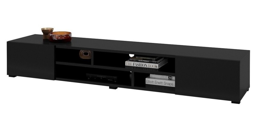 Meuble TV 210cm couleur noir collection KOBEE. Meuble à poser ou à suspendre.