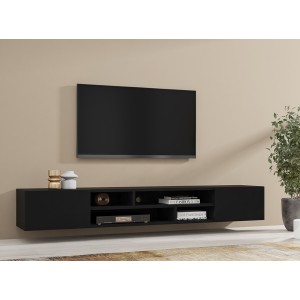 Meuble TV 210cm couleur noir collection KOBEE. Meuble à poser ou à suspendre.