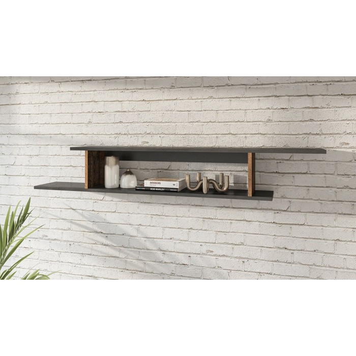 Étagère murale 165cm coloris chêne foncé et noir mat collection ONYXIA