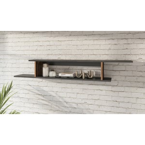 Étagère murale 165cm coloris chêne foncé et noir mat collection ONYXIA