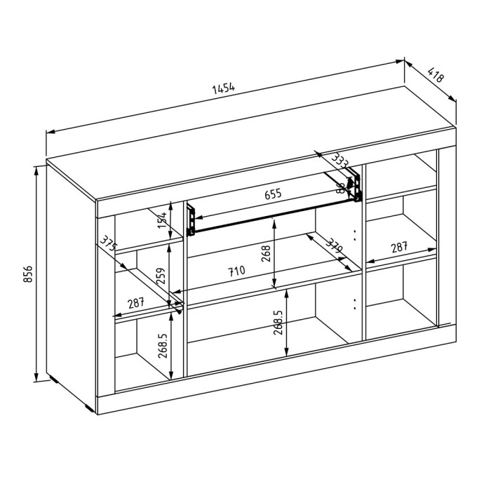 Buffet chêne foncé et noir mat avec nombreux rangements collection ONYXIA.