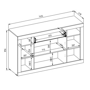 Buffet chêne foncé et noir mat avec nombreux rangements collection ONYXIA.