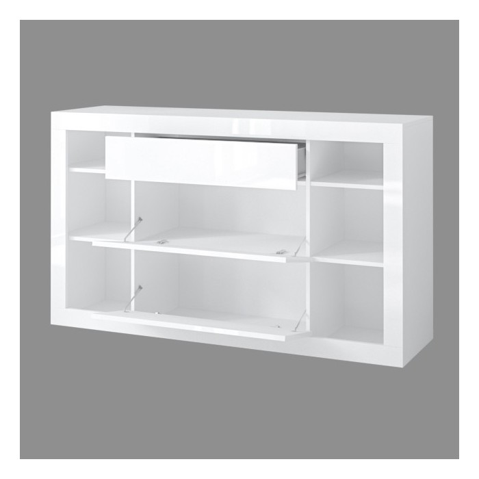 Buffet chêne foncé et noir mat avec nombreux rangements collection ONYXIA.