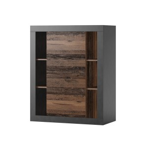 Bibliothèque design avec de nombreux rangements coloris chêne foncé et noir mat collection ONYXIA.