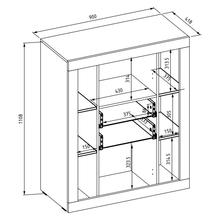 Bibliothèque design avec de nombreux rangements coloris chêne foncé et noir mat collection ONYXIA.