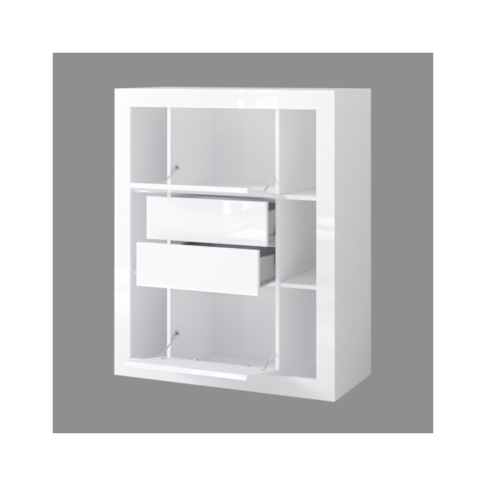 Bibliothèque design avec de nombreux rangements coloris chêne foncé et noir mat collection ONYXIA.