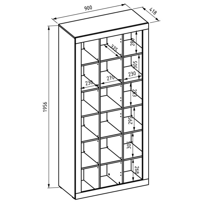 Bibliothèque design avec une grande porte centrale et nombreuses niches coloris chêne foncé et noir mat collection ONYXIA.