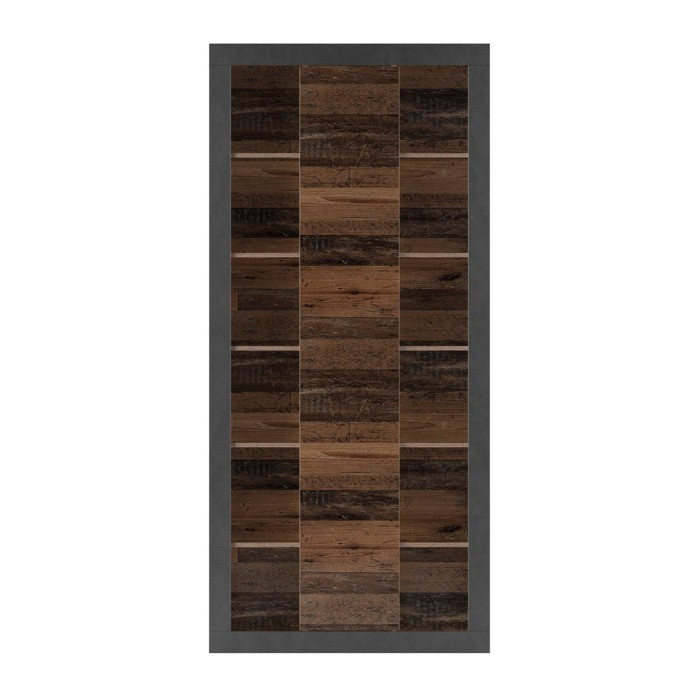 Bibliothèque design avec une grande porte centrale et nombreuses niches coloris chêne foncé et noir mat collection ONYXIA.