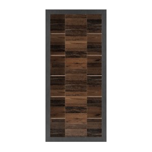 Bibliothèque design avec une grande porte centrale et nombreuses niches coloris chêne foncé et noir mat collection ONYXIA.