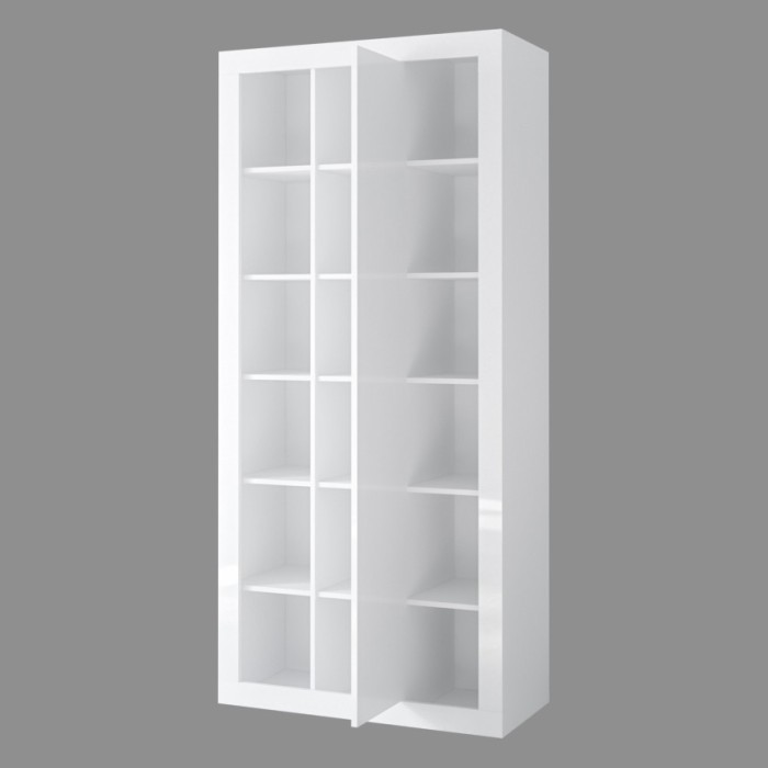 Bibliothèque design avec une grande porte centrale et nombreuses niches coloris chêne foncé et noir mat collection ONYXIA.