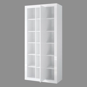 Bibliothèque design avec une grande porte centrale et nombreuses niches coloris chêne foncé et noir mat collection ONYXIA.