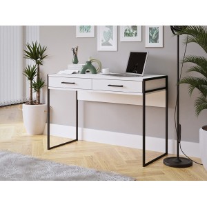 Bureau console avec 2 tiroirs collection JAINA coloris blanc et noir