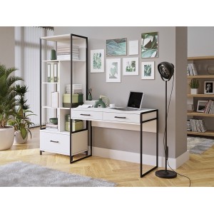 Bureau console avec 2 tiroirs collection JAINA coloris blanc et noir