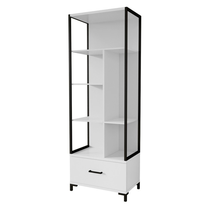 Bibliothèque design avec de nombreux rangements coloris blanc et noir collection JAINA.