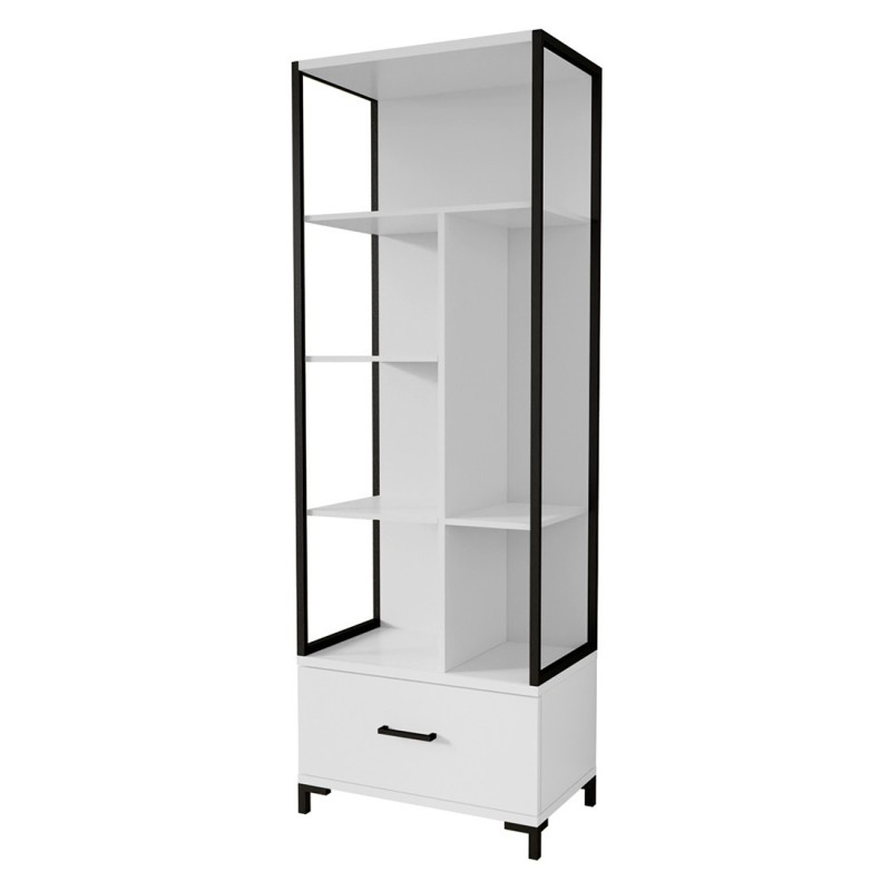 Bibliothèque design avec de nombreux rangements coloris blanc et noir collection JAINA.