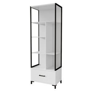 Bibliothèque design avec de nombreux rangements coloris blanc et noir collection JAINA.