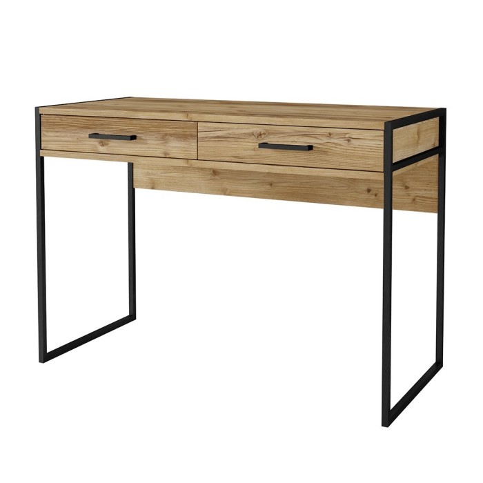 Bureau console avec 2 tiroirs collection JAINA coloris chêne et noir