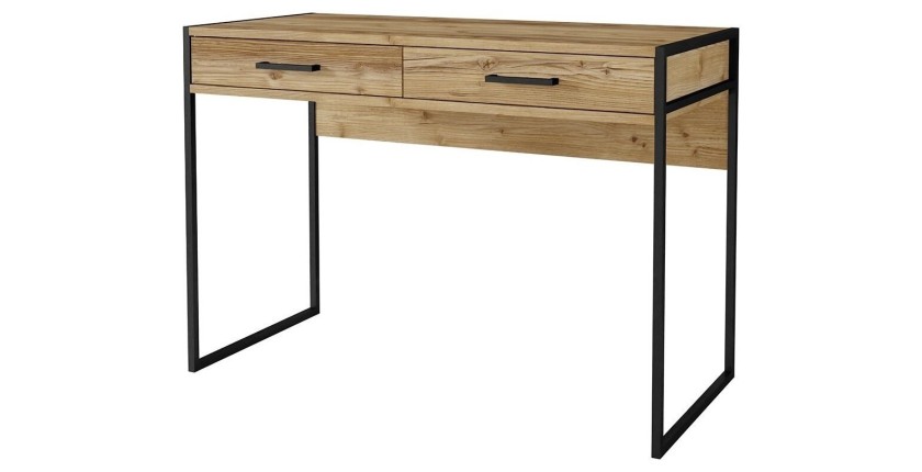 Bureau console avec 2 tiroirs collection JAINA coloris chêne et noir