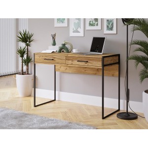 Bureau console avec 2 tiroirs collection JAINA coloris chêne et noir