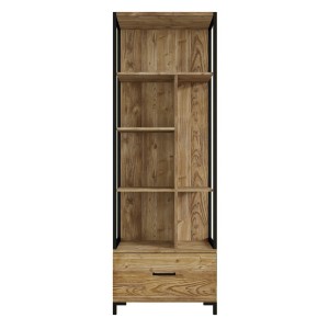 Bibliothèque design avec de nombreux rangements coloris chêne et noir collection JAINA.