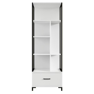 Ensemble bureau console et bibliothèque collection JAINA coloris blanc et noir